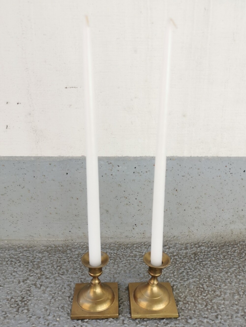 Pair of Small Vintage Brass Candle Holders With Square Base